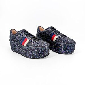 Gucci Peggy Platform Sneakers EU 38 US 8 Navy Blue Purple Chunky Glitter Low Top